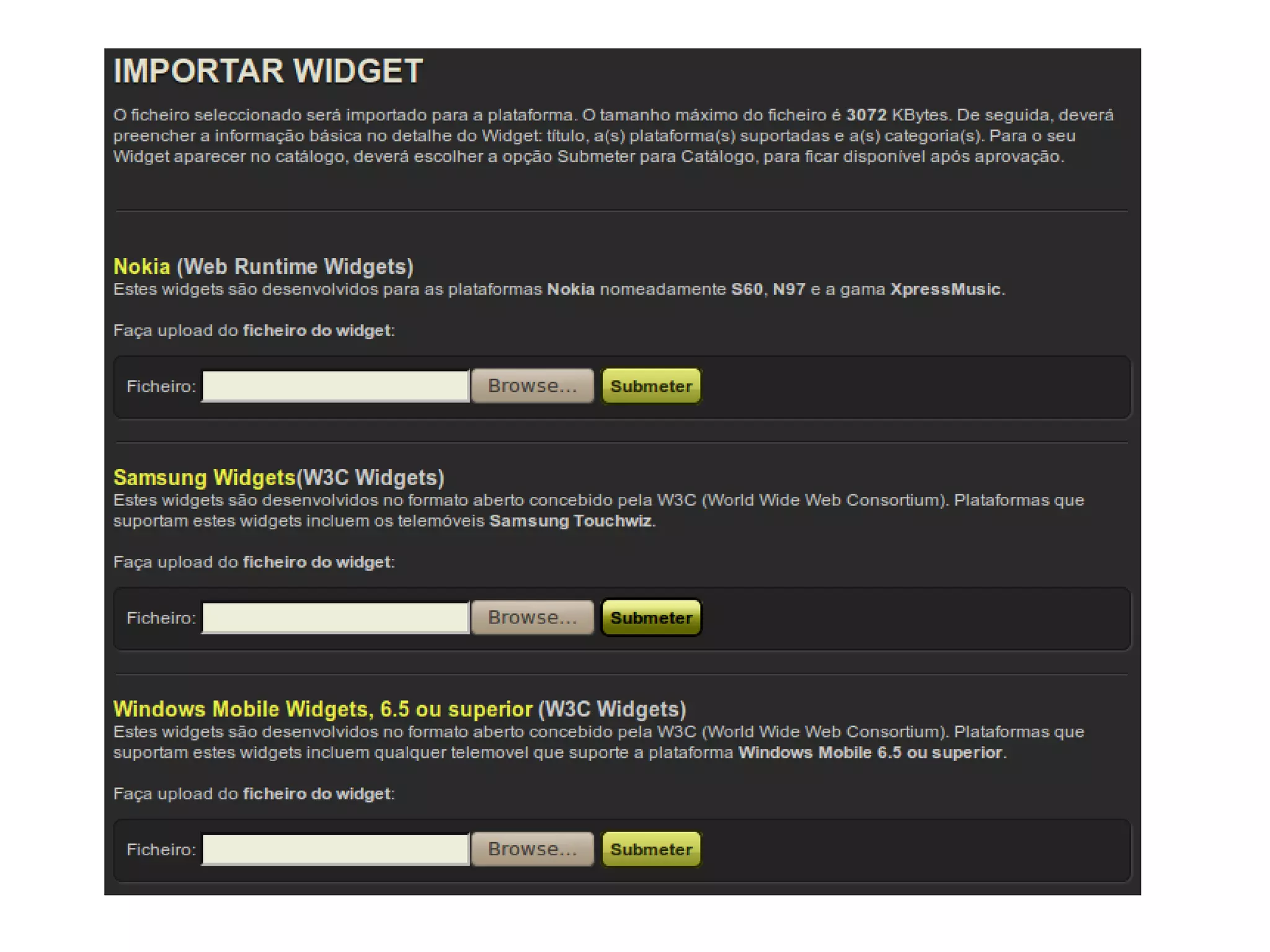 Widgets Web Componentes do widget Estilos (CSS2, CSS3) 