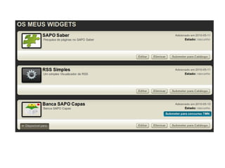 Widgets Web Componentes do widget Código (JavaScript) 