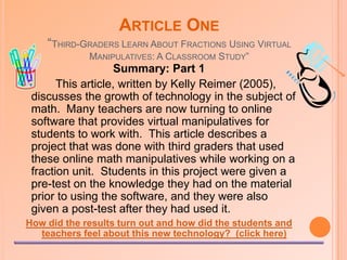 Article Two“Infusing Technology into Mathematics 	       	  Lessons”Summary and Reflection 