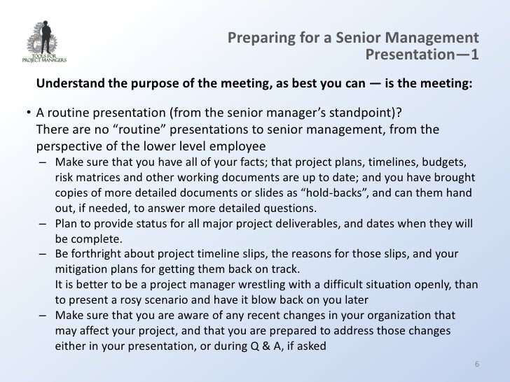 how to start presentation to senior management