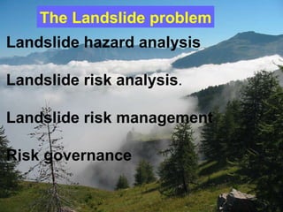 Landslide hazard analysis  Landslide risk analysis .  Landslide risk management R isk governance The Landslide problem 
