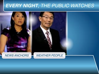 NEWS ANCHORS WEATHER PEOPLE
EVERY NIGHT, THE PUBLIC WATCHES
 