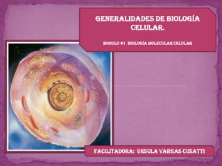 Generalidades de Biología
        Celular.

  Modulo #1 biología molecular celular




Facilitadora: URSULA Vargas cusatti
 
