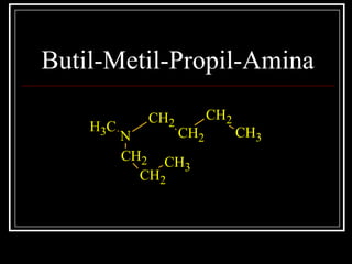Butil-Metil-Propil-Amina
CH3 N
CH2
CH2
CH2
CH3
CH2
CH2
CH3
 