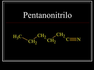 Pentanonitrilo
CH3
CH2
CH2
CH2
CH2
C N
 