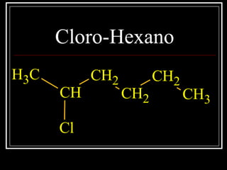 Cloro-Hexano
CH3
CH
CH2
CH2
CH2
CH3
Cl
 