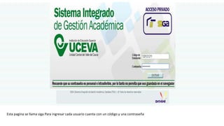 Esta pagina se llama siga Para ingresar cada usuario cuenta con un código y una contraseña
 
