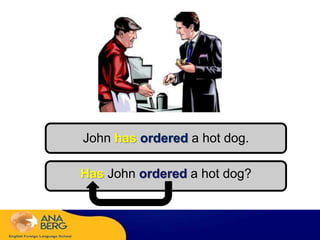 John has ordered a hot dog.
Has John ordered a hot dog?
 