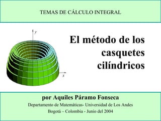 El método de los
casquetes
cilíndricos
por Aquiles Páramo Fonseca
Departamento de Matemáticas- Universidad de Los Andes
Bogotá – Colombia - Junio del 2004
TEMAS DE CÁLCULO INTEGRAL
 