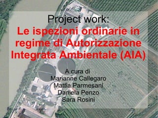 Project work:
Le ispezioni ordinarie in
regime di Autorizzazione
Integrata Ambientale (AIA)
A cura di
Marianne Callegaro
Mattia Parmesani
Daniela Penzo
Sara Rosini
 