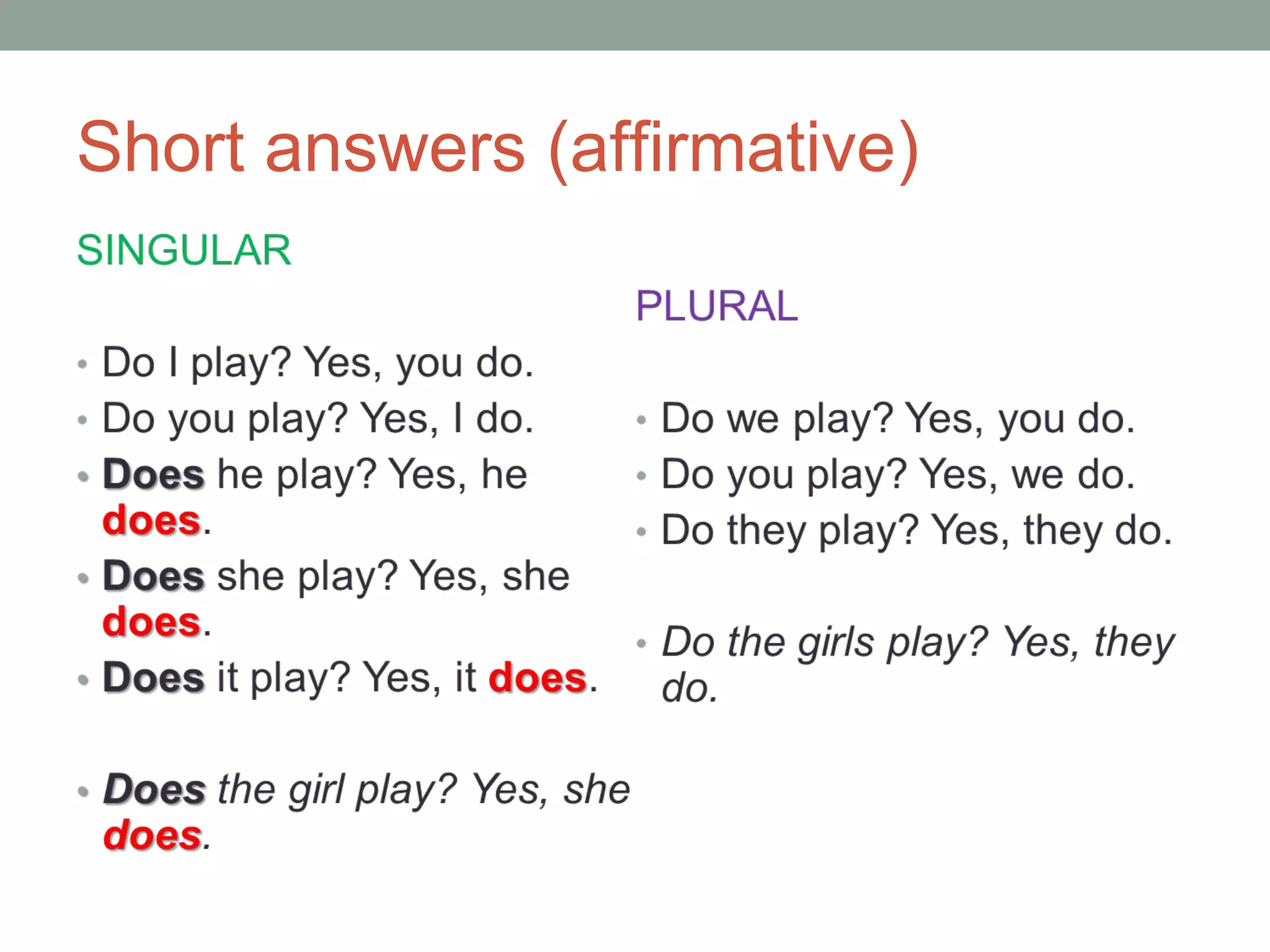 Short answers (affirmative)