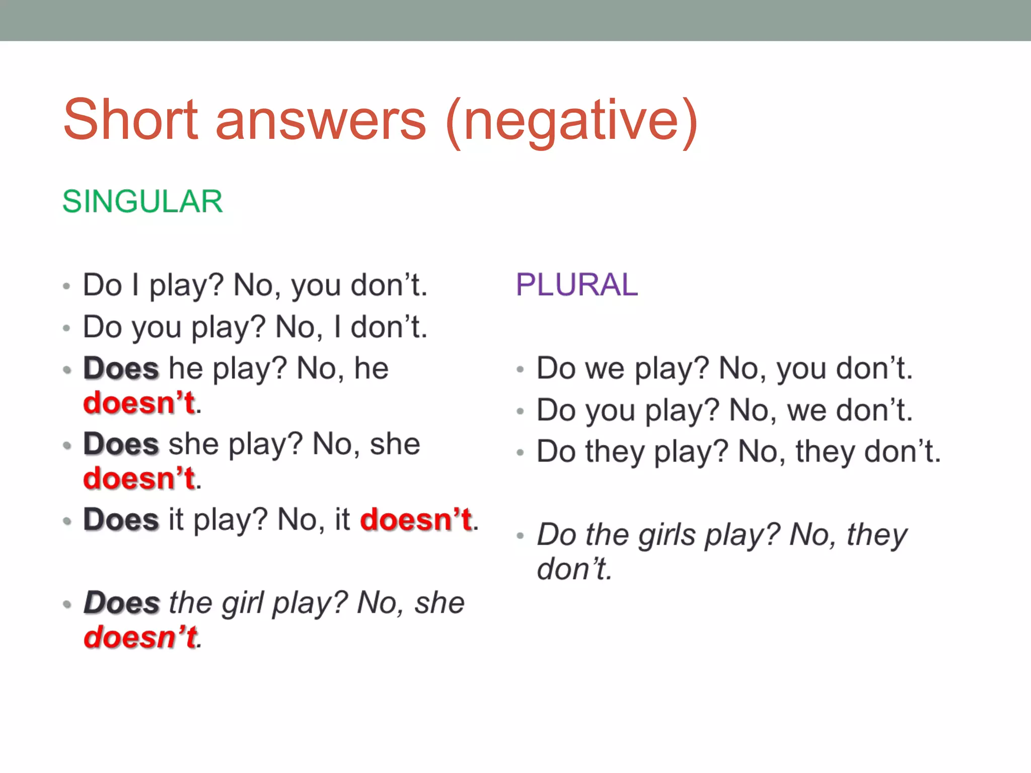 Short answers (negative)