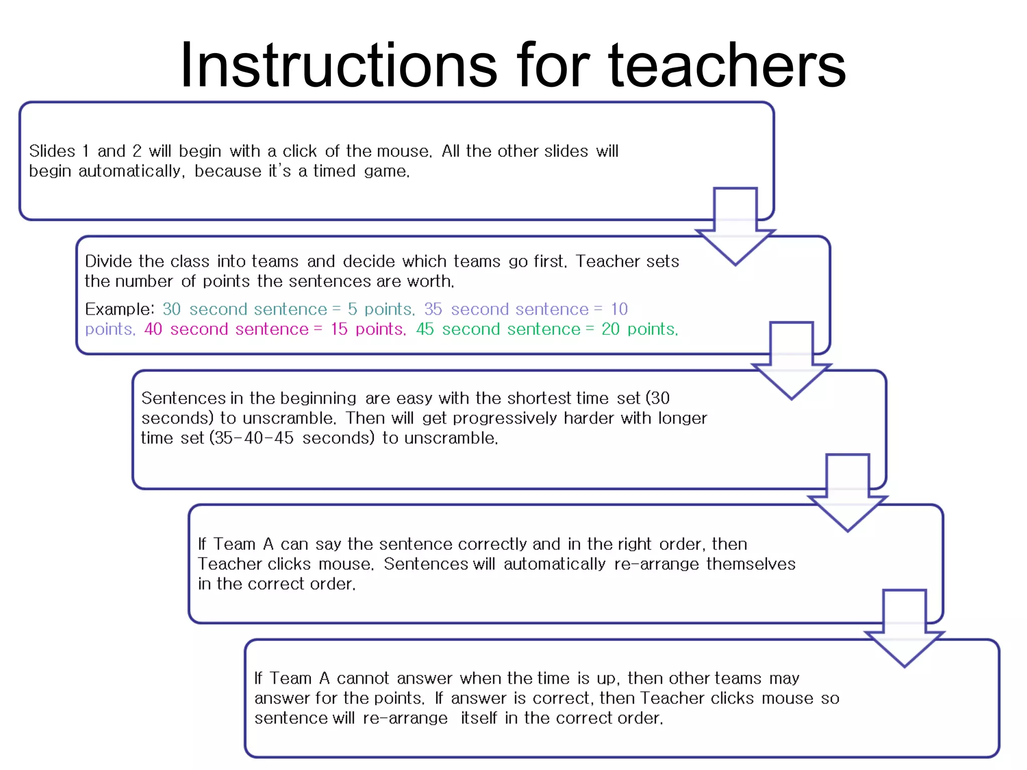 Instructions for teachers
 