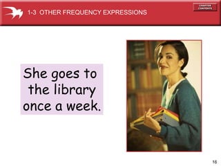 16
She goes to
the library
once a week.
1-3 OTHER FREQUENCY EXPRESSIONS
 
