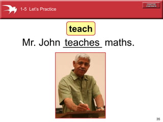 35
Mr. John _______ maths.
teaches
1-5 Lets Practice
teach
 