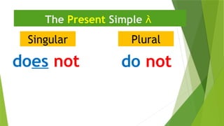 Singular
The Present Simple 
Plural
do not
does not
 