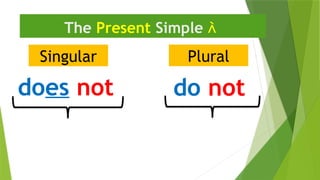 Singular
The Present Simple 
Plural
do not
does not
 