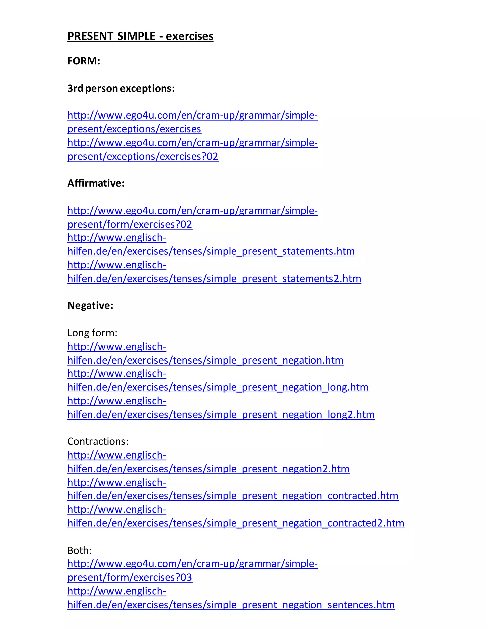 Present Simple Exercises | PDF