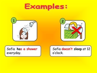 Examples:12XSofia  has a shower everyday.Sofia doesn’t sleep at 12 o’clock.
