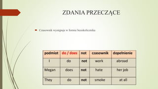 ZDANIA PRZECZĄCE
 Czasownik występuje w formie bezokolicznika

 