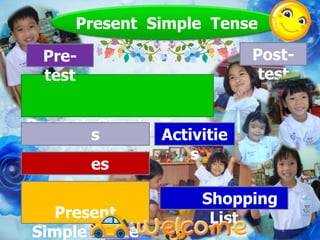 Present Simple Tense

  Pre-                     Post-
  test                      test


Present Simple Tense
       s       Activitie
                   s
       es

                    Shopping
  Present            List
Simple Tense
 