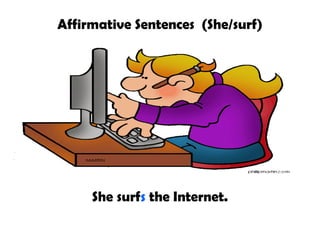 Affirmative Sentences (She/surf)
She surfs the Internet.
 