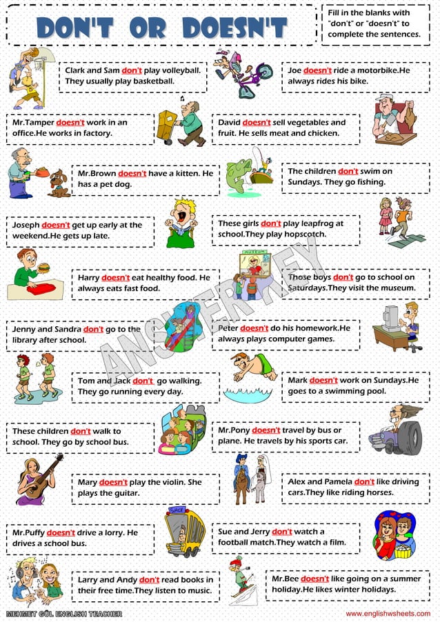 Present Simple Tense Dont Or Doesnt Pdf Food Drink