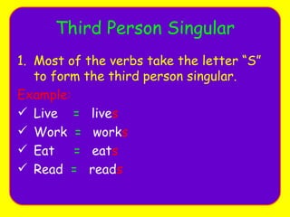 Third Person Singular ,[object Object],[object Object],[object Object],[object Object],[object Object],[object Object]