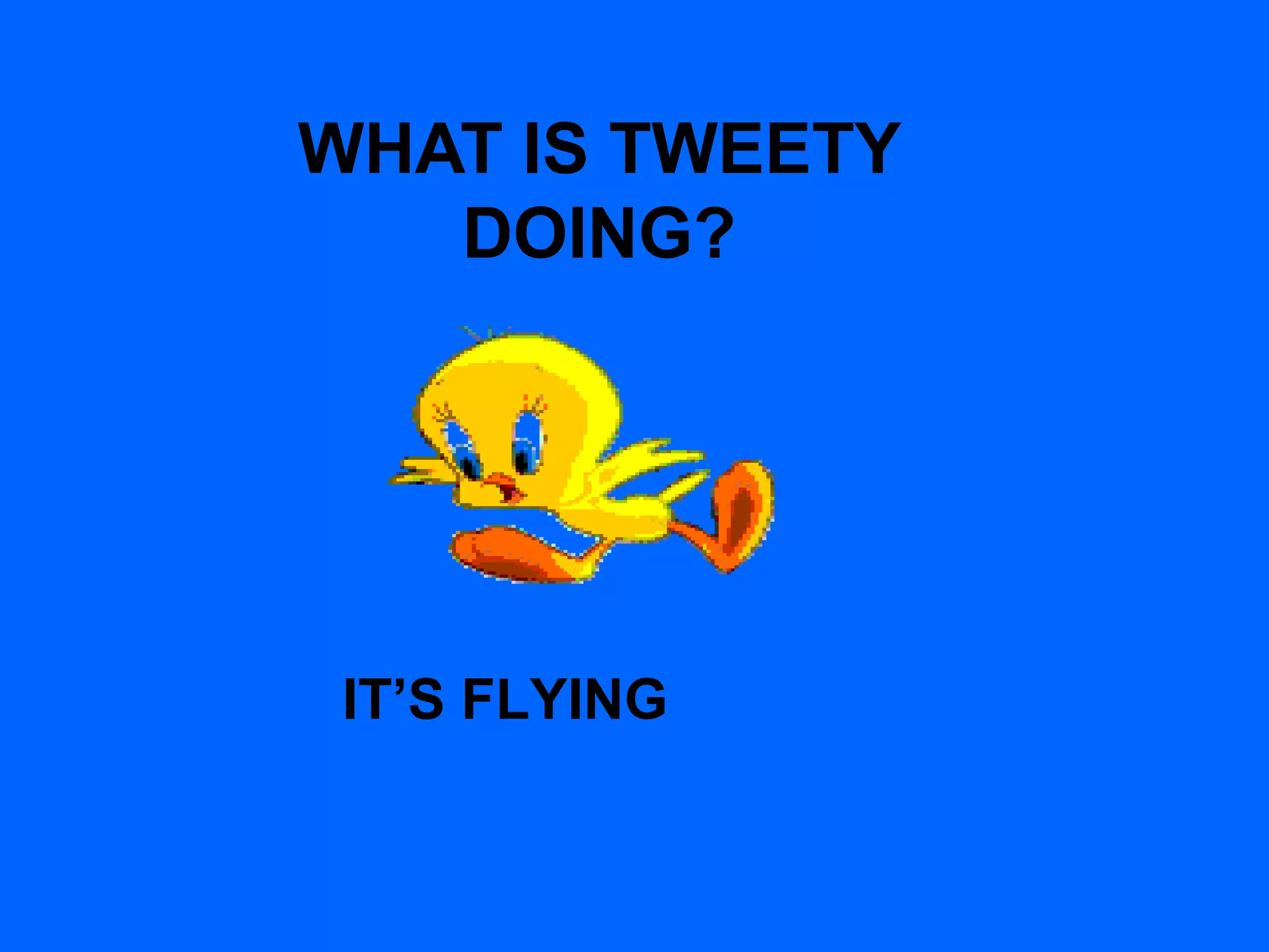WHAT IS TWEETY 
DOING? 
IT’S FLYING 
 
