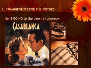 3. ARRANGEMENTS FOR THE FUTURE.


 He IS GOING to the cinema tomorrow.
 