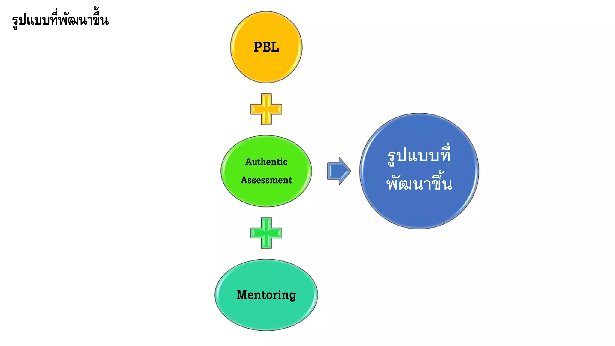 PBL
Authentic
Assessment
Mentoring
รูปแบบที่
พัฒนาขึ้น
รูปแบบที่พัฒนาขึ้น
 