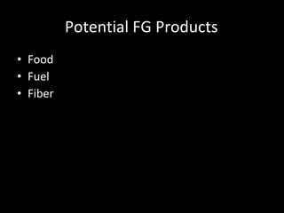 Potential FG Products Food Fuel Fiber 