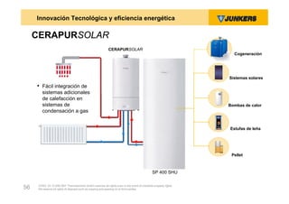 Innovación Tecnológica y eficiencia energética

     CERAPURSOLAR
                                                             CERAPURSOLAR
                                                                                                                      Cogeneración




                                                                                                                    Sistemas solares

     • Fácil integración de
         sistemas adicionales
         de calefacción en
         sistemas de                                                                                                Bombas de calor
         condensación a gas


                                                                                                                    Estufas de leña




                                                                                                                     Pellet



                                                                                                SP 400 SHU

      ZVW2, 22.12.00© BBT Thermotechnik GmbH reserves all rights even in the event of industrial property rights.
56    We reserve all rights of disposal such as copying and passing on to third parties.
 