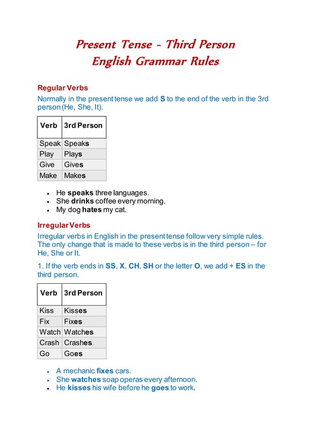 Third Person English Grammar Rules | PDF
