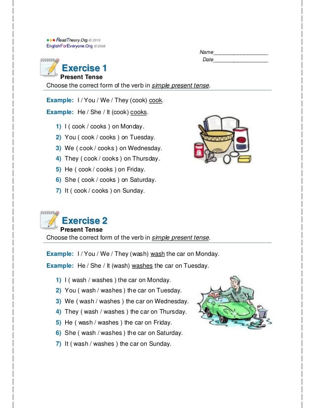 Present Tense Exercise 1 And 2 Ordinary Verb