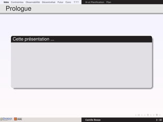 Intro Contraintes Observabilité Décentralisé Futur Conc ? ? ? IA et Planiﬁcation Plan
Prologue
Cette présentation ...
DAMASwww.damas.ift.ulaval.ca Camille Besse 2 / 32
 