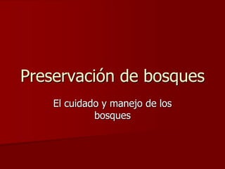 Preservación de bosques
    El cuidado y manejo de los
             bosques
 