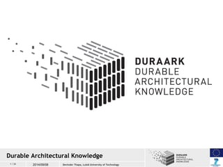 Durable Architectural Knowledge 
1 / 26 2014/09/08 
Devinder Thapa, Luleå University of Technology 
 