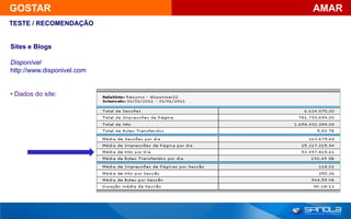 GOSTAR                      AMAR
TESTE / RECOMENDAÇÃO


Sites e Blogs

Disponível
http://www.disponivel.com


• Dados do site:
 