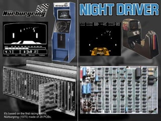 It's based on the first racing game,
Nürburgring (1975) made of 28 PCBs.
 