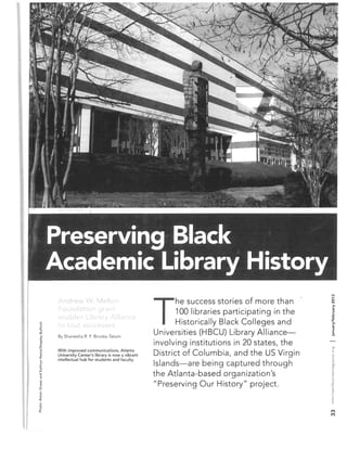 HBCU Library Alliance Article: Preserving Black Academic Library History