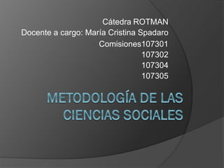 Cátedra ROTMAN
Docente a cargo: María Cristina Spadaro
Comisiones107301
107302
107304
107305
 