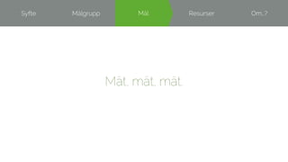 Syfte Målgrupp Mååll Resurser Om…? 
Mät, mät, mät. 
 