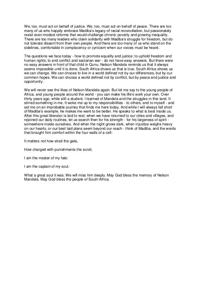 President Obama Nelson Mandela memorial service speech