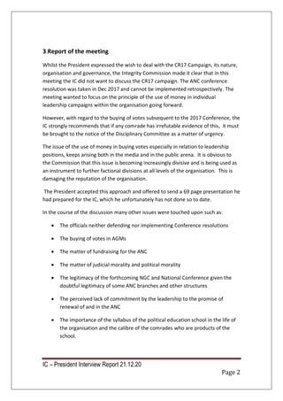 ANC Integrity Commission Report on Engagement with President Cyril ...