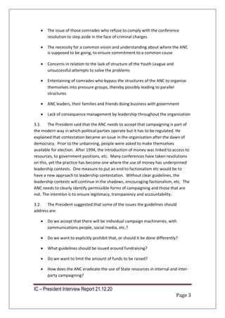 ANC Integrity Commission Report on Engagement with President Cyril ...