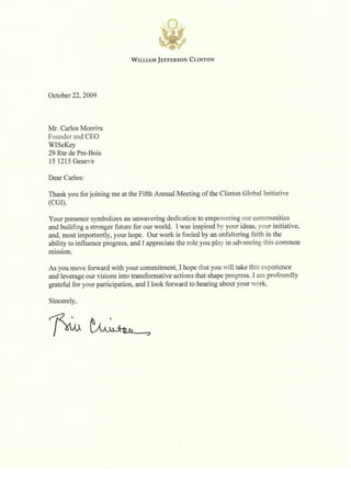 President clinton letter to WISekey