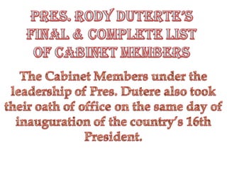 President duterte's cabinet members 2016