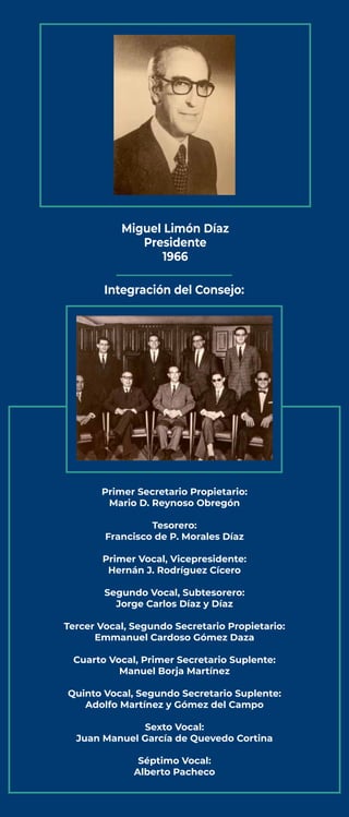 Integración del Consejo:
Primer Secretario Propietario:
Mario D. Reynoso Obregón
Tesorero:
Francisco de P. Morales Díaz
Pr...