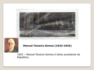 Canto e Castro (1918 - 1919) 1918 - Canto e Castro é eleito presidente da República.1918-19 – Surto de gripe pneumónica que matou 102 750 pessoas.